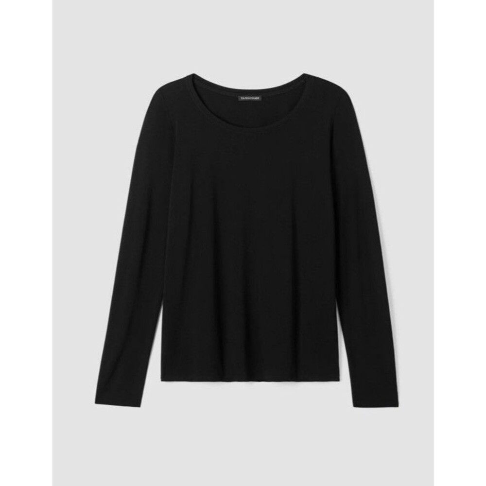 EUC Eileen Fisher Black Long Sleeve 100% Silk Top Size Small $198